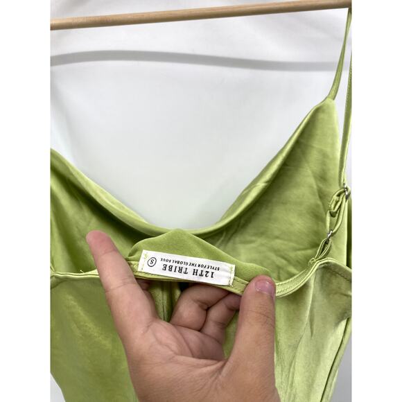 12th Tribe Size S Lime Green satin slip dress - Picture 5 of 5